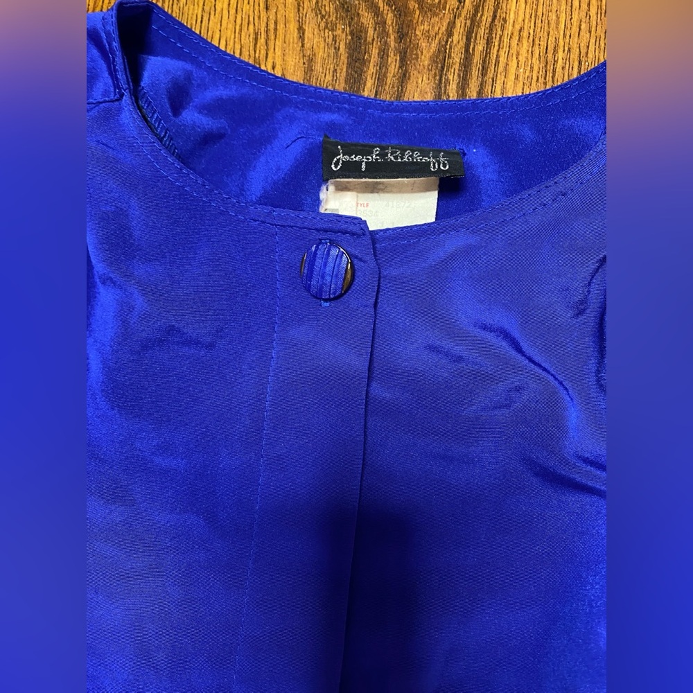 🌷 Joseph Ribkoff🌷 Vintage Royal Blue Pleated Dress With White Stripe Hem Size 11 - Picture 4 of 14